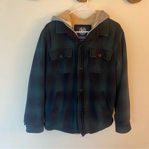 American Eagle plaid hooded Sherpa lined flannel shirt jacket shacket size large